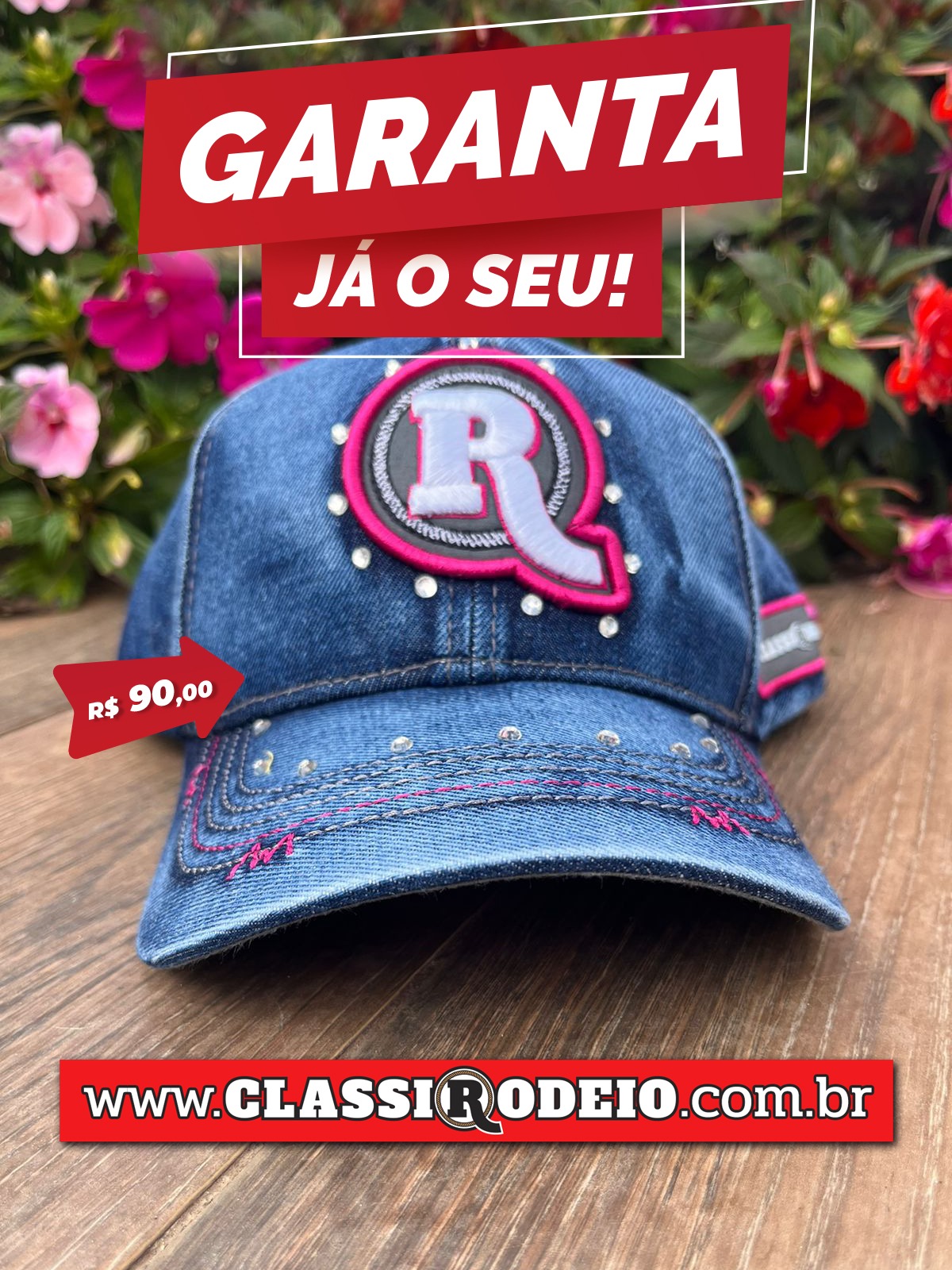Boné Oficial ClassiRodeios - Emblema - Contorno Rosa